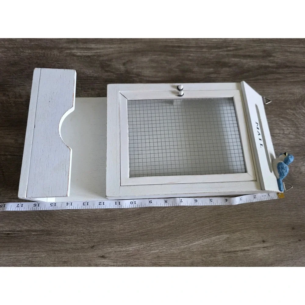 Rustic White Wood Mail Organizer Wall Mount Bluebird Farmhouse Decor Cottagecore